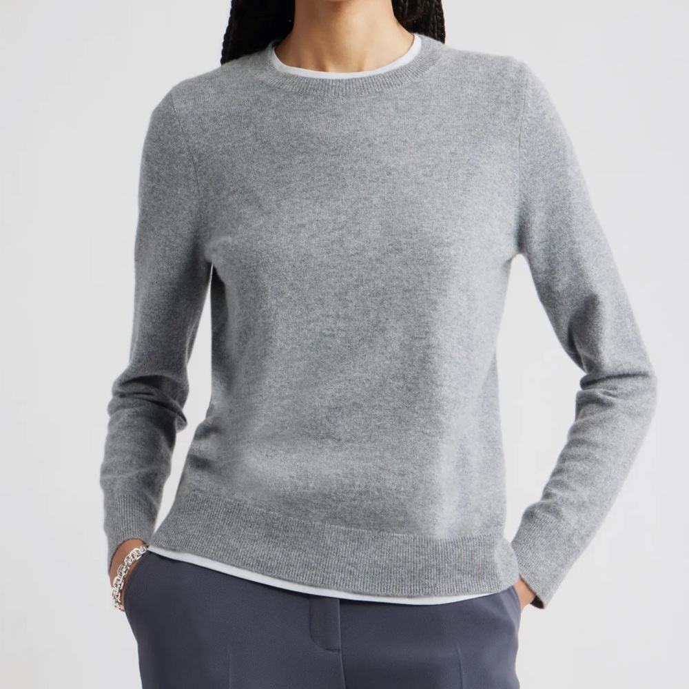 Nordstrom 100% Cashmere Crew Neck Sweater in Grey Marle, size Large
